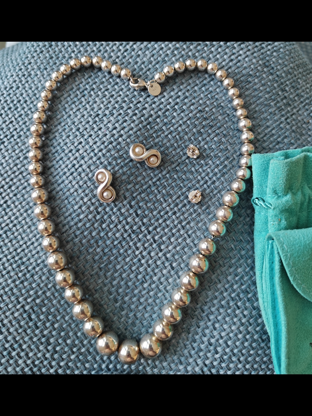 Tiffany & Co Sterling Silver Bead Necklace and Stud Earrings Set - Silver